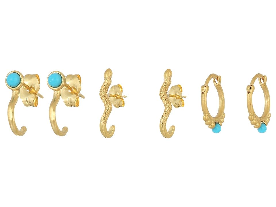 

Dogeared The Perfect Ear, Snake J Bar Stud, Turquoise Dotted Huggie, Turquoise J Bar Stud 3 Earrings Set (Gold Dipped) Earring