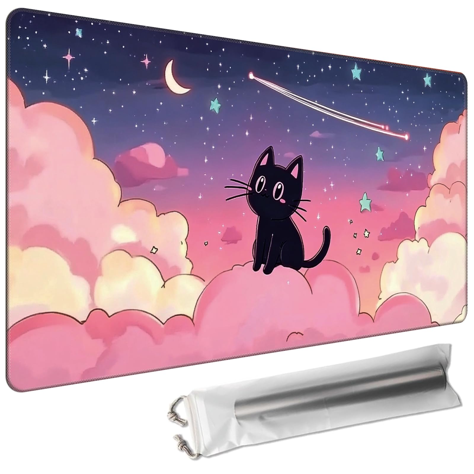 Cdkfxjy MTG Playmat 24 x 14in Includes Storage Bag,TCG Playmat with Soft Surface Premium Non-Slip Rubber Backing Stitched Edges Durable Gaming Mat,Cat Sitting on Cloud — image 1