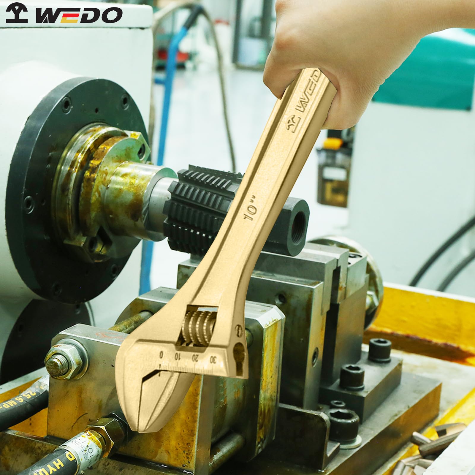 WEDO Nieiskrzący klucz nastawny, klucz do dużych obciążeń 30,5 cm, szeroki otwór szczękowy 36 mm, długość 300 mm, brąz aluminiowy, odporność na korozję, oznaczenie skali metrycznej, ergonomiczny