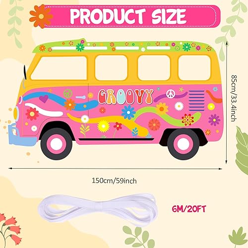 Miniatura 2 de Gran accesorio de fotos en forma de autobús hippie de los años 60 y 70, decoración de fiesta de tela retro para furgoneta, cartel hippie para fotos