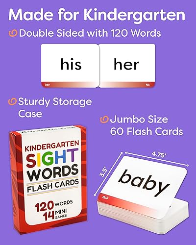 Miniatura 2 de Sight Words Flash Cards Kindergarten - 120 palabras de alta frecuencia de la lista de palabras a la vista de Dolch y Fry's para edades de 4 a 6 años