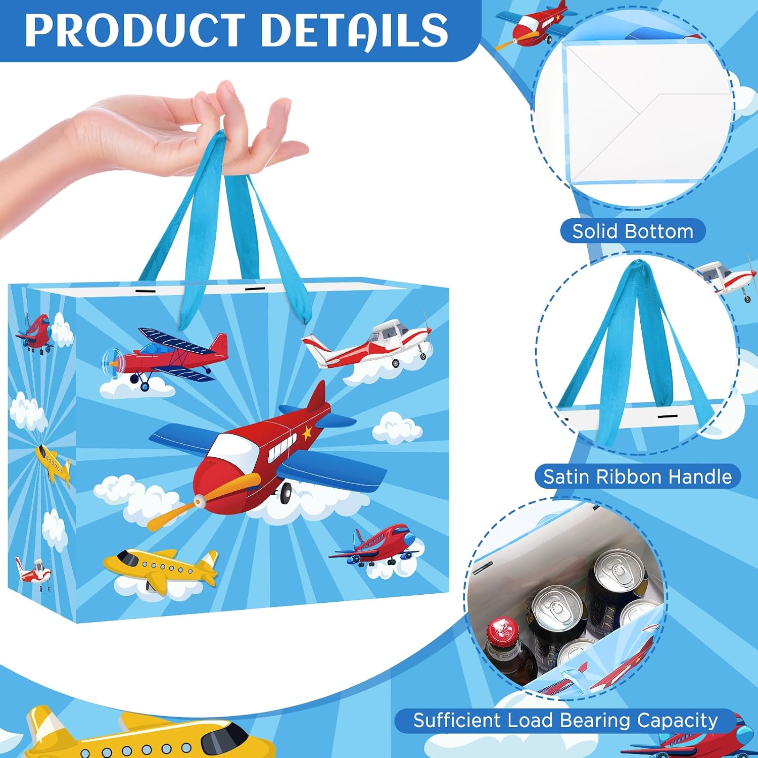 TagreSpike Large Airplane Party Favor Bag Cute Airplane Gift Bag with Tissue Paper and Card Planes Party Decorations for Kids Plane Wrapping Paper Goodie Candy Bags for First Birthday Decor Supplies