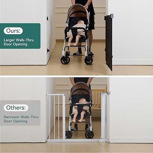 Miniatura 3 de Babelio Puerta para bebés de 26 a 43 pulgadas sin barra inferior para bebés, ancianos y mascotas, puerta de malla con puerta grande de paso,