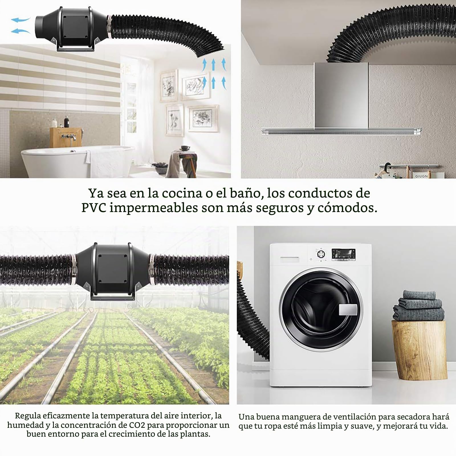 6 m Tubo Flexible de Salida de Aire Ø 100 mm Tubo Aire Flexible di Aluminio PVC para Extractor de Aire Climatización Secadora Conducto de Aire de Ventilación Sistemas con 2 Abrazaderas