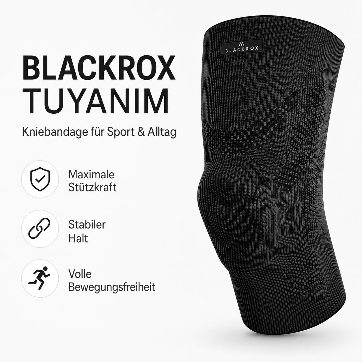 BLACKROX Kniebandage TUYANIM Sport Kraftsport Damen Herren Silikonring leicht Patella Gel Polster Feder Stabilisatoren Volleyball Fussball Laufen Knieschoner Kompression Männer Frauen (XL)