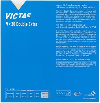 VICTAS V>20 Double Extra Rubber Table Tennis High Energy Tension, Soft Back