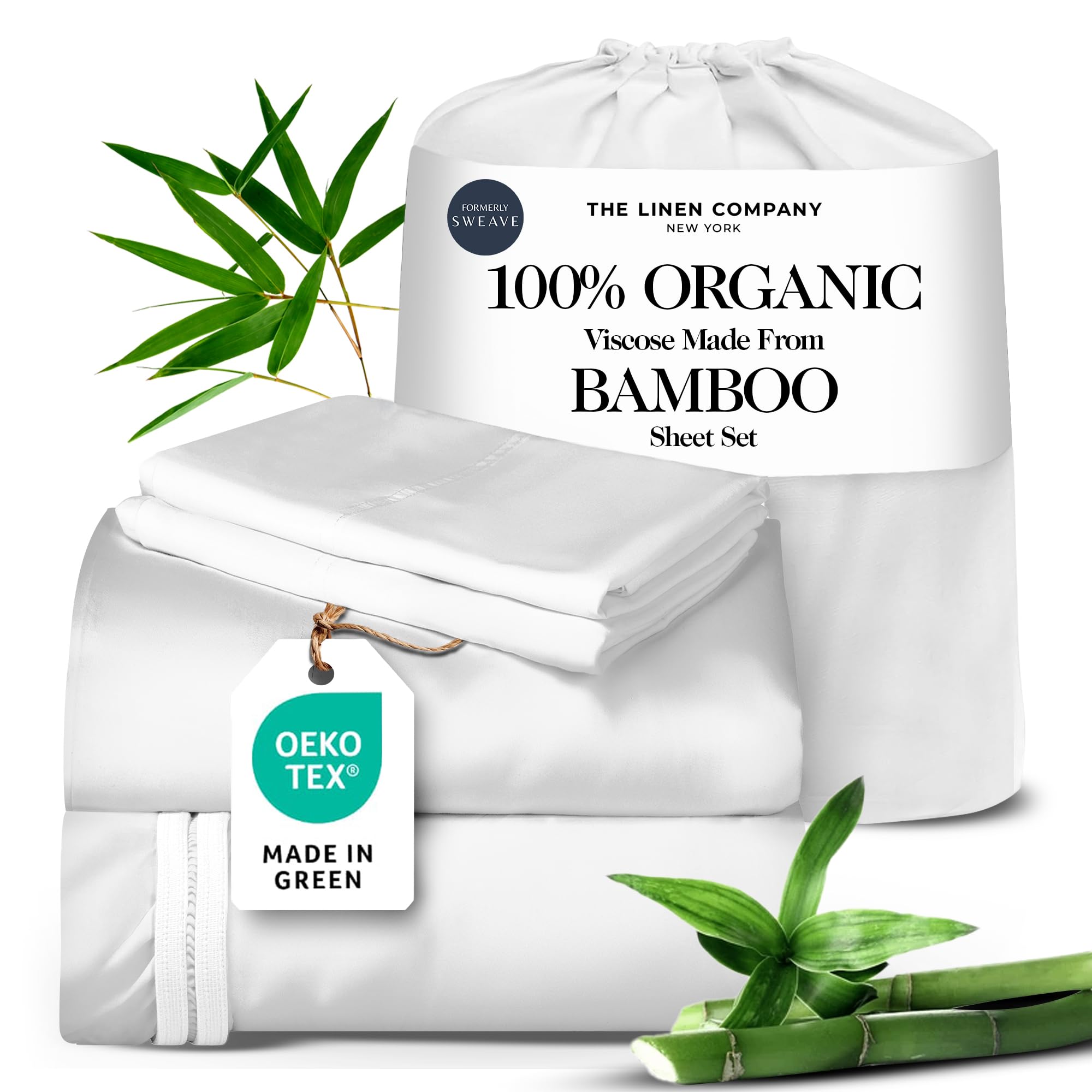100% Organically Grown Bamboo Viscose Queen Sheet Set - 16 Inches Deep Pocket with 4 Corner Straps & Double-Elastic, 100% Pure Viscose No Blend, Silky