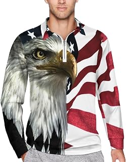 East Eagle on The American Flag Men's Polo Shirt Zippered Golf T-Shirt Long Sleeve Top Casual Pullover