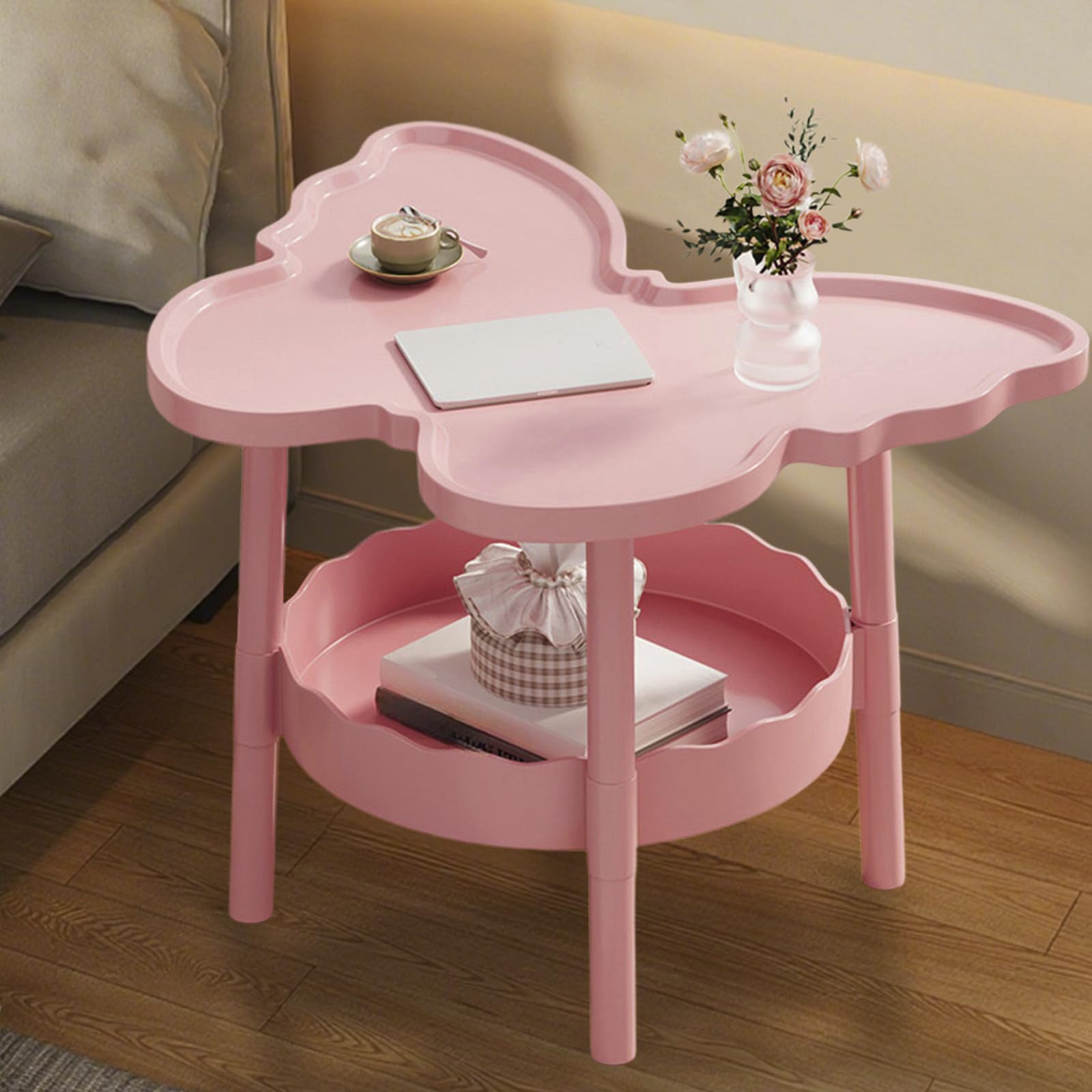 Small Coffee Table, Butterfly Shape Desktop Tea Table, Center Tables for Living Room,Modern Minimalist Side Tables for Small Spaces for Living Room, Bedroom, Bathroom, Balcony (Pink)