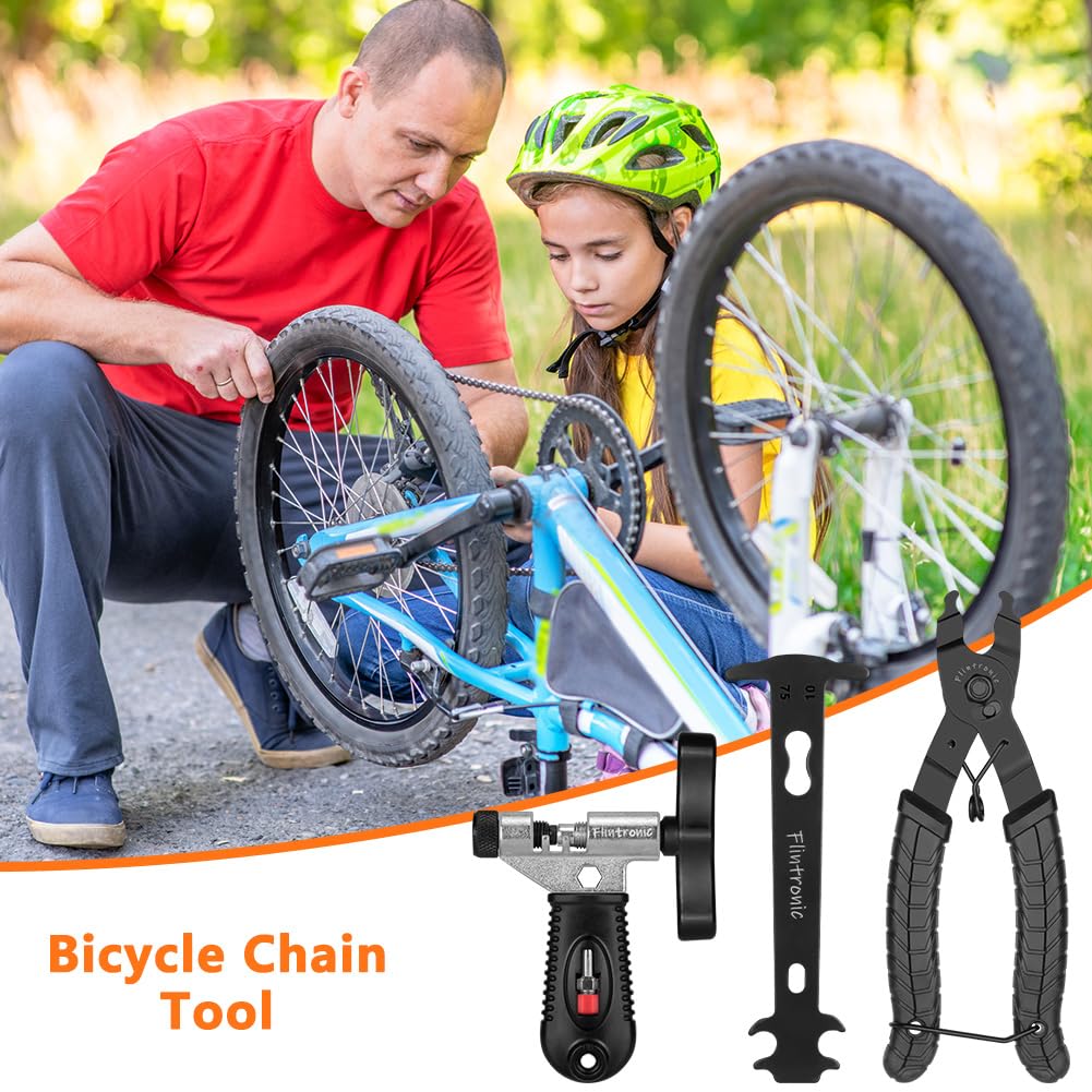 flintronic Zestaw narzędzi do łańcucha rowerowego, 4-w-1 zestaw narzędzi do łańcucha rowerowego, szczypce do łańcucha rowerowego+wskaźnik zużycia łańcucha+szczypce do łańcucha rowerowego+4 pary