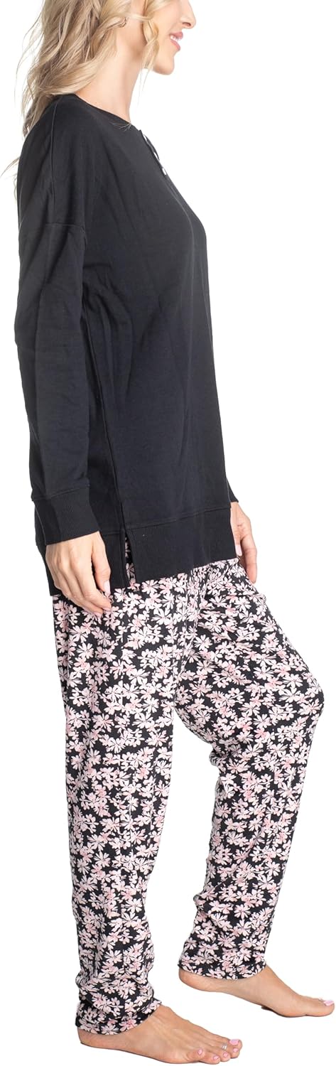Hanes Midnights Long Sleeve Top and Pajama Loungewear Set, Multiple Colors, Multiple Sizes