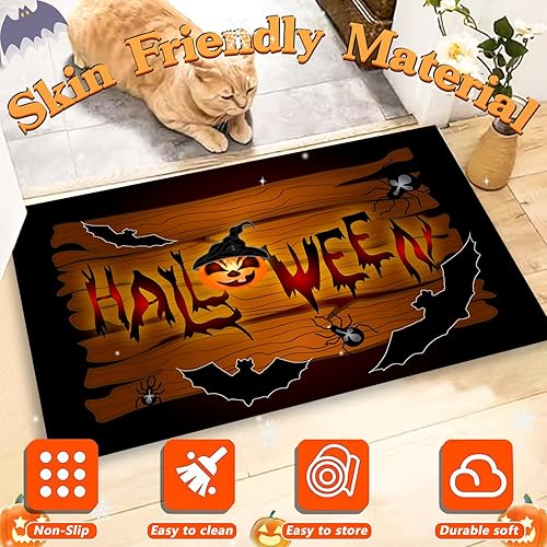 Miniatura 4 de Tapete decorativo de calabaza de Halloween, 1.6 x 2.6 pies, tapete decorativo de otoño para puerta delantera al aire libre, tapete decorativo para