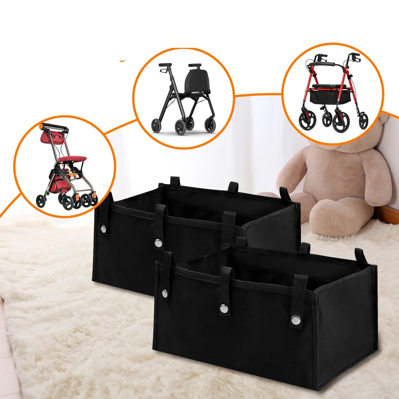 bolsa silla de ruedas 1/2 bolsa de almacenamiento tela Oxford | Cesta for andador de gran capacidad, bolsa con andador debajo del asiento for almacenamiento de silla de ruedas(2Pcs)