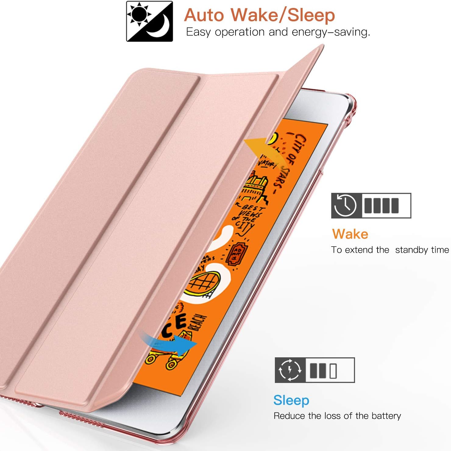 TiMOVO Cover Compatible for New iPad Mini 5th Generation 2019 Case, Slim Translucent Frosted Back Protector Smart Case with Auto Wake/Sleep, Smart Cover Fit iPad Mini 5 2019, Rose Gold