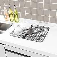 Vista 5 de Estera de secado de platos para cocina, paquete de 2, esteras de drenaje de platos de microfibra ultra absorbente de Subekyu, 19.2 por 15.8 pulgadas
