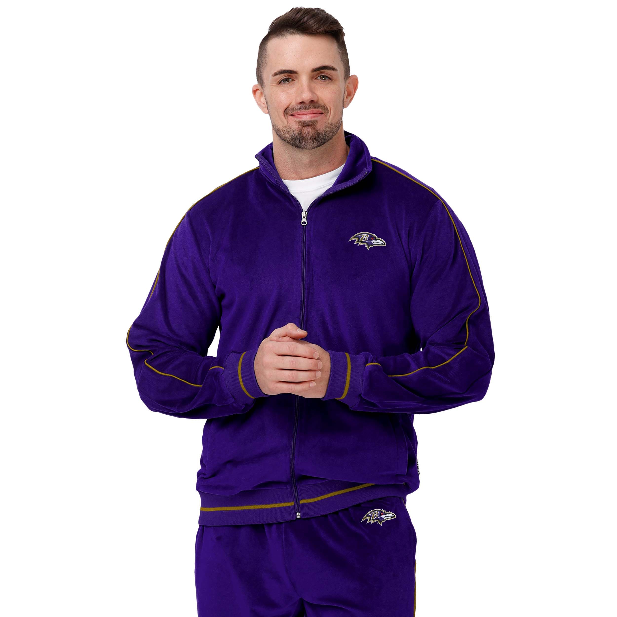 FOCO Men's Baltimore Ravens NFL Logo Tracksuit Soft Velour Sweatsuit Zip Up Jacket Top, Team Color