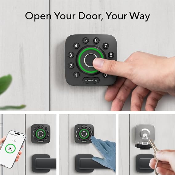 ULTRALOQ U-Bolt Pro Smart Lock with WiFi Bridge, Fingerprint Keyless Entry Door Lock, App Remote Control, Backlit Keypad, Auto Unlock, Front Door Smart Deadbolt, IP65 Waterproof, 1Year Battery