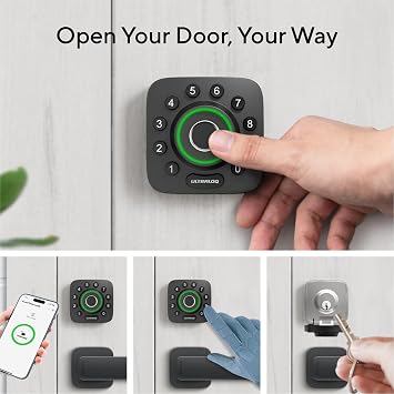 ULTRALOQ U-Bolt Pro Smart Lock with WiFi Bridge, Fingerprint Keyless Entry Door Lock, App Remote Control, Backlit Keypad, Auto Unlock, Front Door Smart Deadbolt, IP65 Waterproof, 1Year Battery