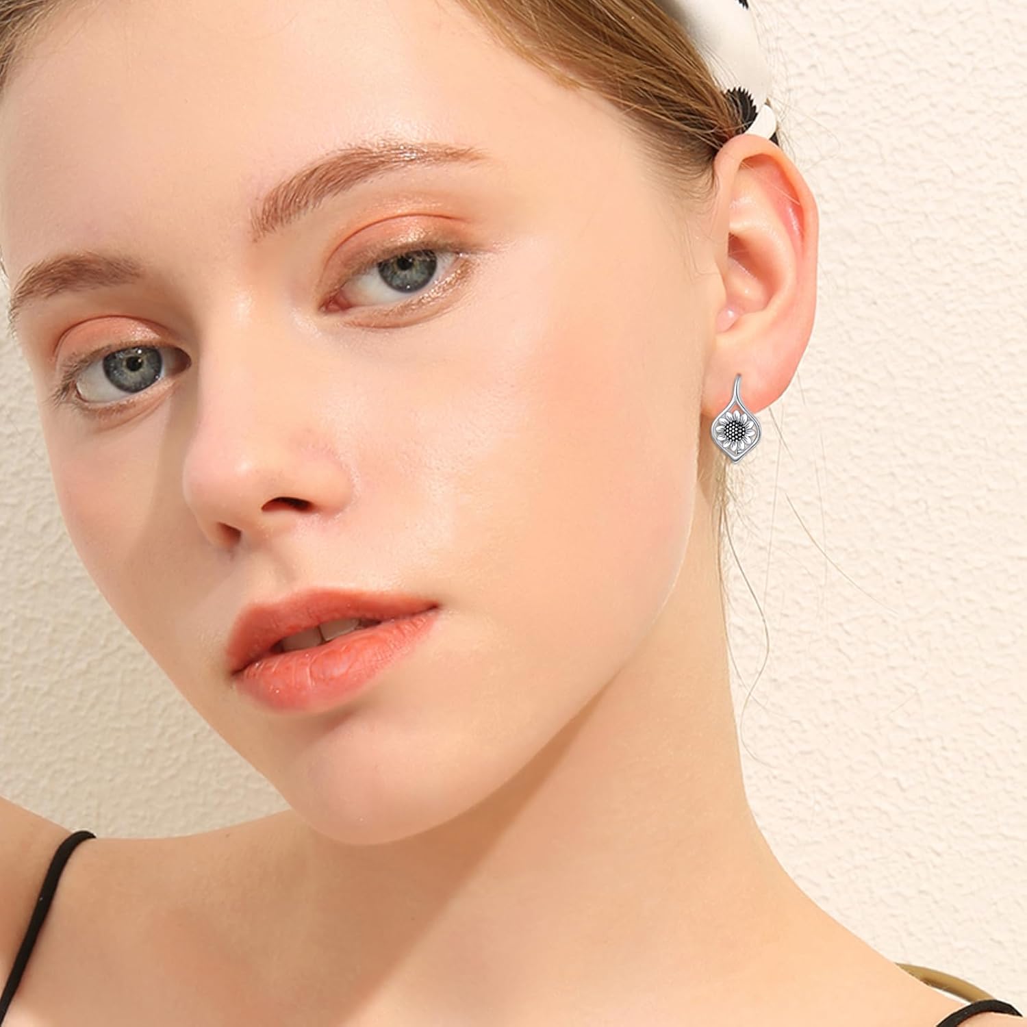 POPLYKE Sunflower Leverback Earrings for Women 925 Sterling Silver Sunflower Earrings Moonstone Sunflower Jewelry Gifts for Her - Image 3