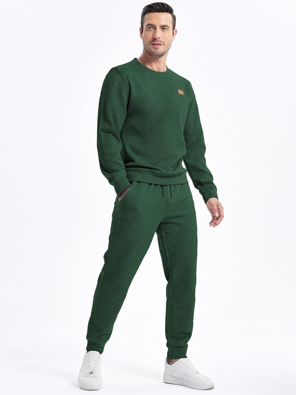 JMIERR Men's 2 Piece Outfits Knit Jacquard Pullover Sweatshirt Tracksuit & Joggers Sweatpants Sweatsuit Sets with Pockets
