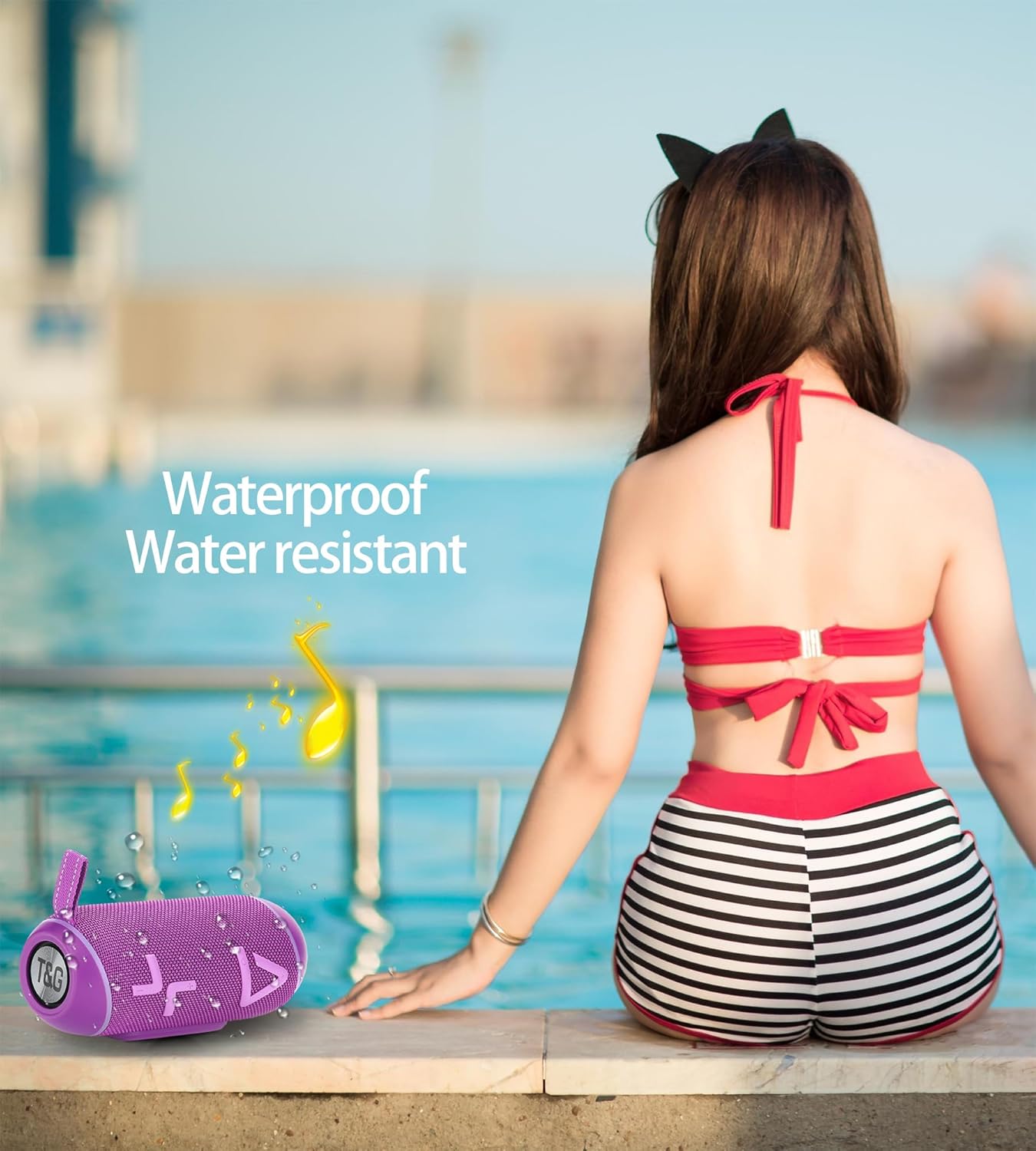 Bluetooth Speaker with Stereo Sound, Wireless Portable Speakers with RGB lights, IPX6 Waterproof, TWS Pairing, BT5.3/TF-Card, for Home, Party, Travel, Outdoor, Beach, Computer Peripherals (Purple)