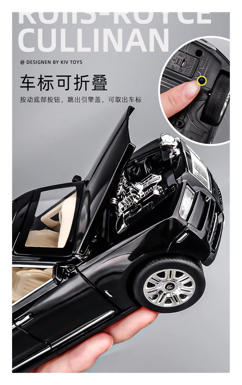 Veicoli a Motore in Scala 1/24 per Rolls Royce Cullinan SUV Simulazione Modello di Auto in Lega Pressofuso Tirare Indietro Veicoli Regali Modello di Auto Replica(Black)