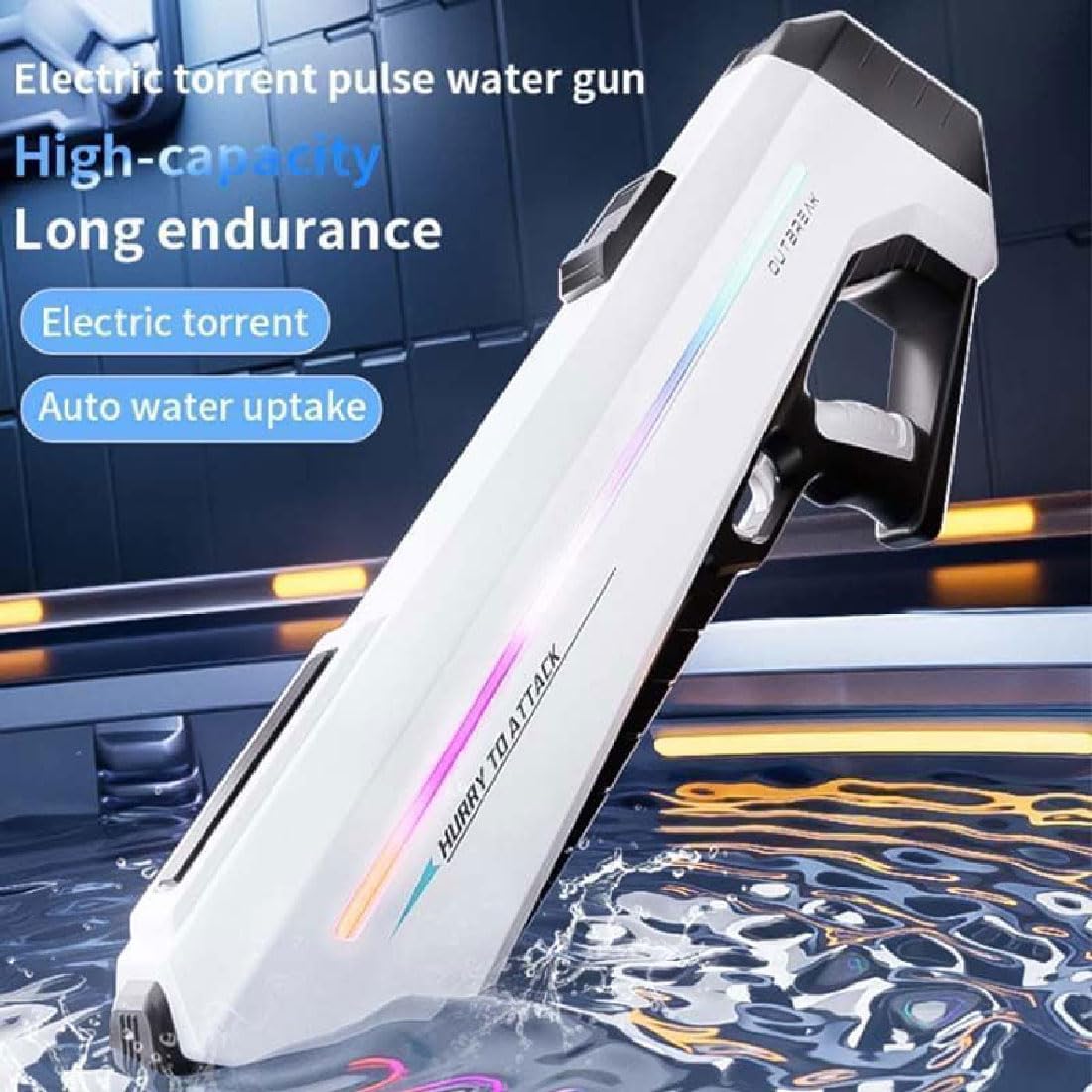 RapidJet Pro - Electric Pulse Water Gun,Automatic One-Button Refill,Elektrischer Puls-Wasserwerfer,Wasserspritzpistole mit LED Licht,Wasserpistole Erwachsene und Kind für Pool Garten Strand (Grau)