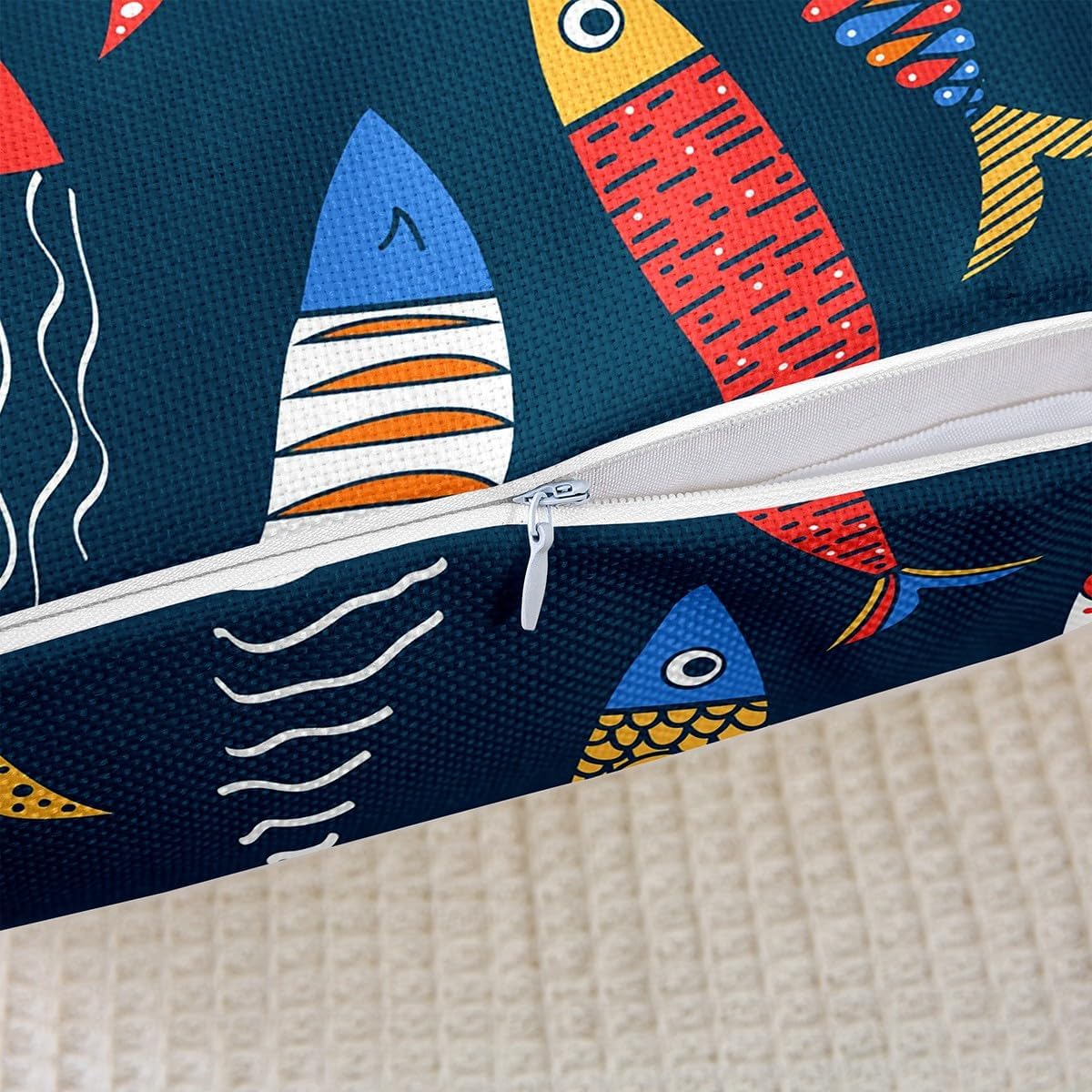 Sea Animal Throw Pillow Covers 24x24 Inch Set of 2, Aztec Rainbow Fish Pillow Covers, Tribal Fish Decorative Pillow Covers, Geometric Ocean Life Cushion Cases, Cartoon Fish Decorative Pillow Covers