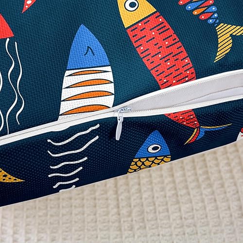 Miniatura 4 de Juego de 2 fundas de almohada de animales marinos de 18 x 18 pulgadas, fundas de almohada decorativas de peces azteca, diseño de peces tribales,