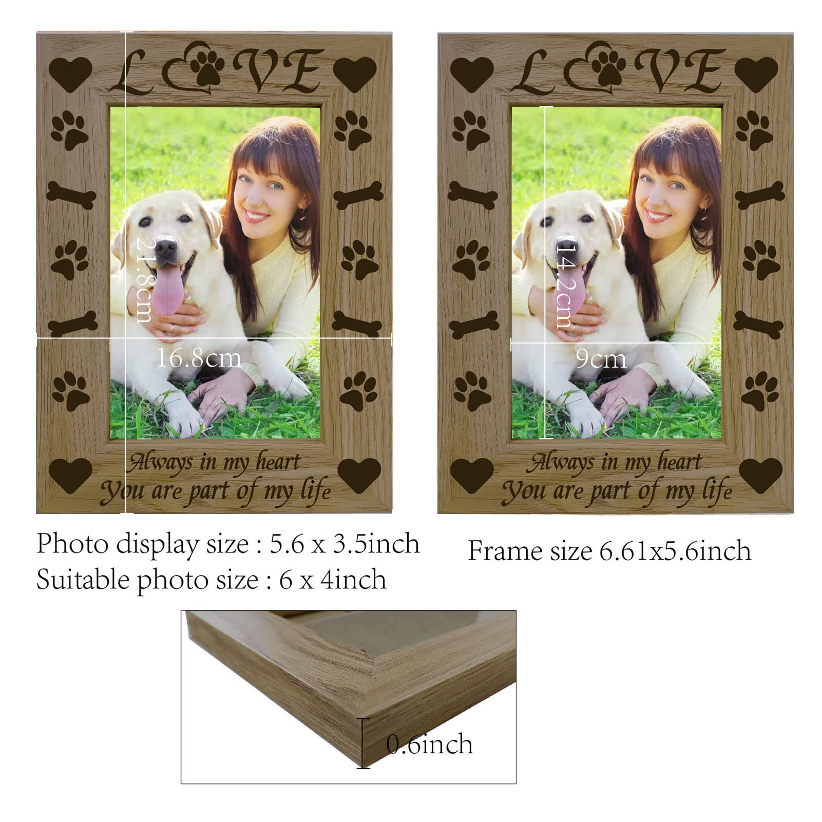 CREATCABIN Engraved Wood Frame Love Paw Picture Photo Frames Memorial Natural Wood Fits 4x6 Vertical Portrait for Family Pet Lover Gift Home Tabletop Decor-Always In My Heart You Are Part Of My Life - Image 2