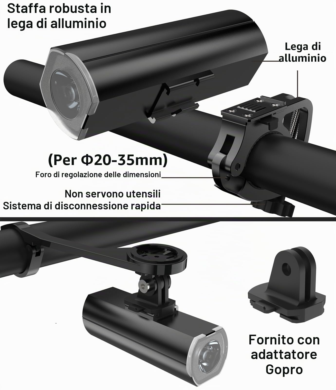 BIKIL Luci Bicicletta Led,Luce Posteriore Intelligente,Faro e Staffa per Bici in Alluminio,5000mAH Ricaricabili USB C Fanale Anteriore Bicicletta con Indicatore del Livello di Carica della Batteria