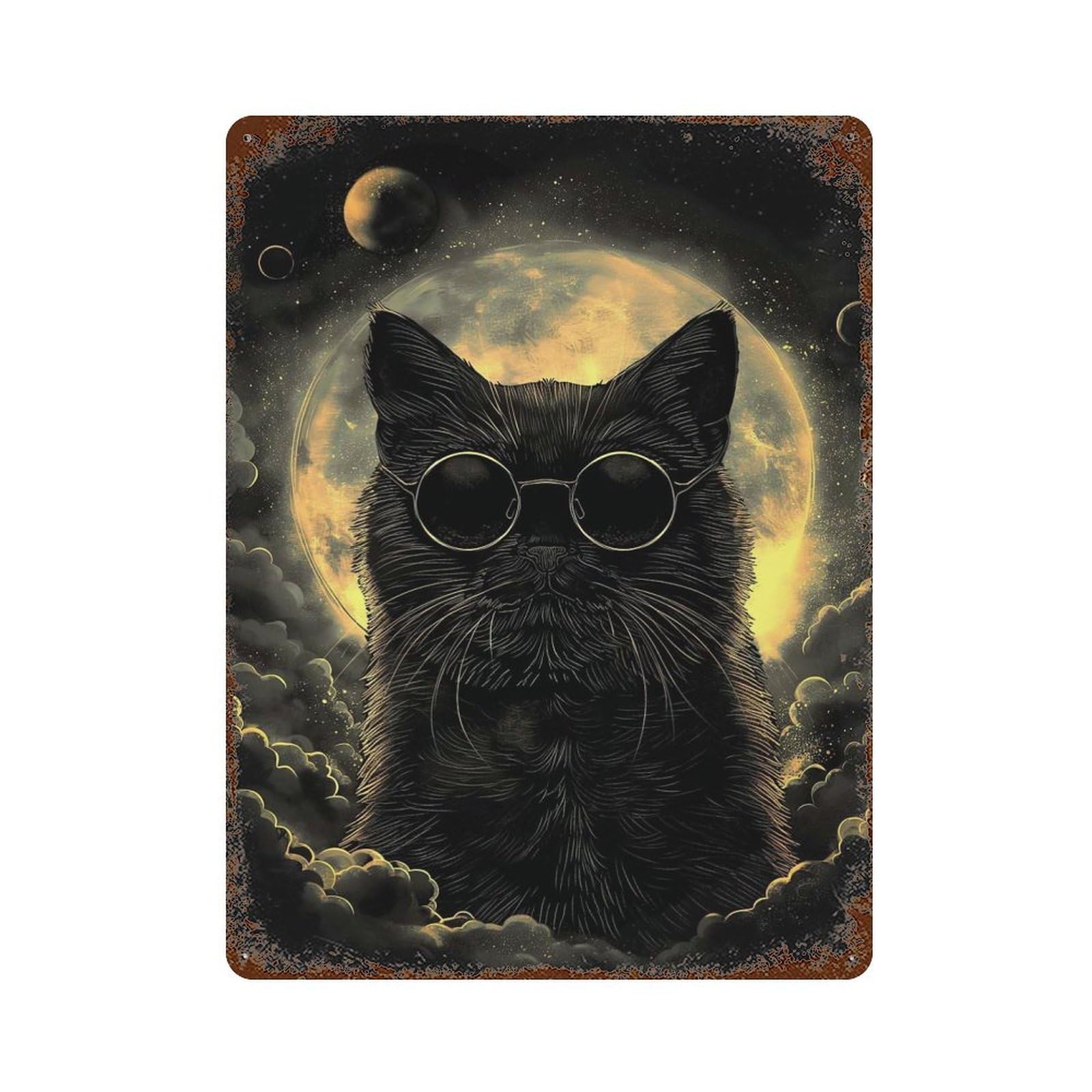 Cool Cat Distressed Metal Wall Sign 15.7"x11.8", Industrial Home Decor for Garage, Pub Or Kitchen