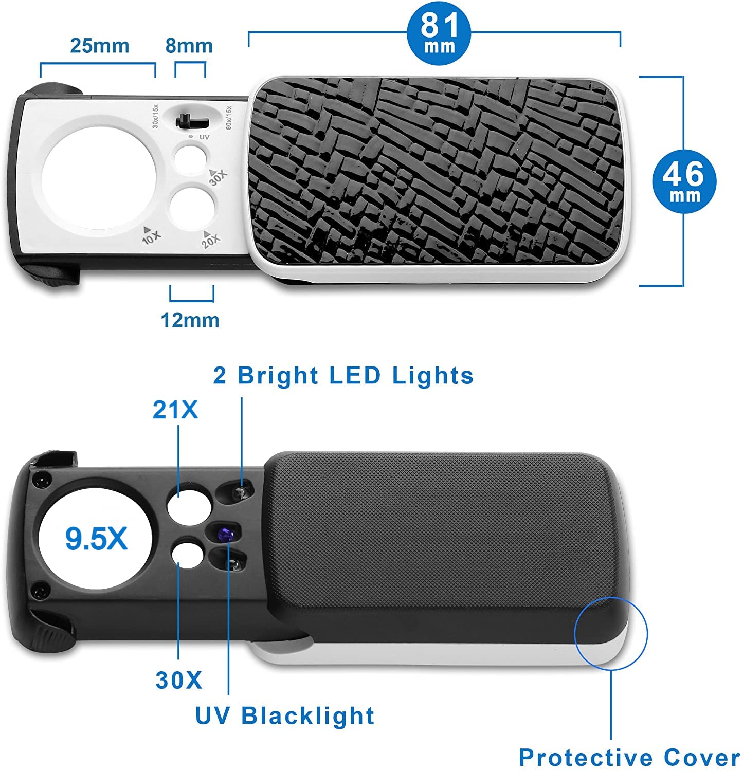 Fancii Optics LED Lighted Slide Out Pocket Magnifying Glass 9.5X 21X