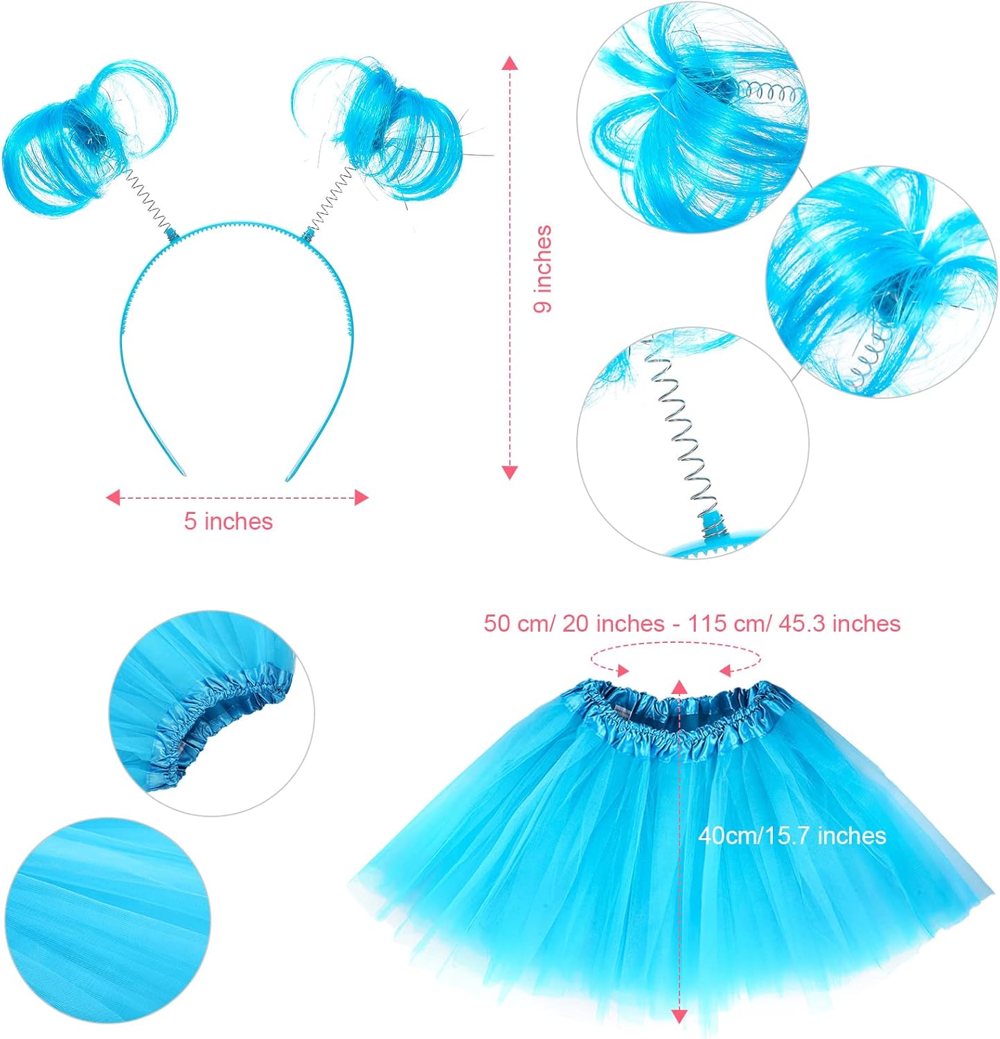 Hicarer 4 Costume Set for Women Include Red Blue Tulle Tutu Skirt Striped Socks Stretchy Gloves Ponytails Headband - Image 3