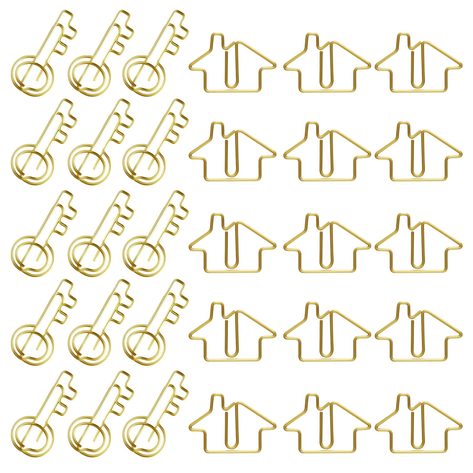 Luggspa 100 Pcs Gold House & Key Shaped Paper Clip Set - 50 House & 50 Key Shape Clips for Office & Real Estate Professionals(Gold House+Key)