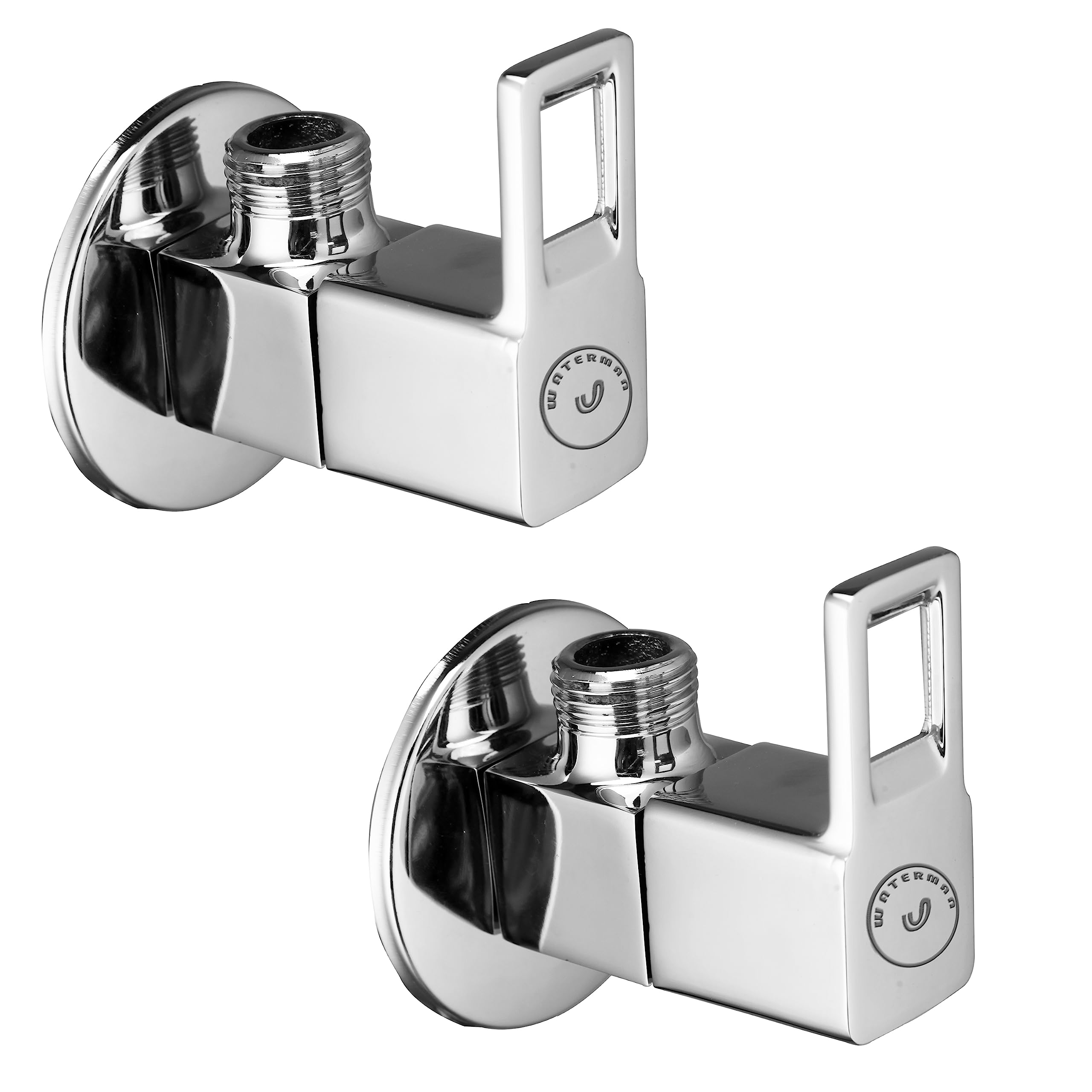 WATERMAN® Cube Angle Cock Valve (2 Pcs) With Wall Flange Brass Body Chrome Finish Wall Mounted Angle Valve For Geyser, Washing Machine, Toilet, Bathroom, Health Faucet, Jet Spray, Kitchen, RO