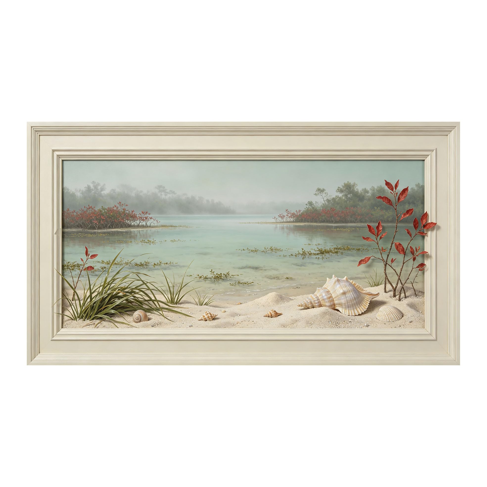Yzpallescene 3D Framed Wall Art 50cm×100cm Coastal Seascape Marine Panoramic Realistic Large Size SelfAdhesive Removable Wall Decor Prints Artwork for Living Room Bedroom Office