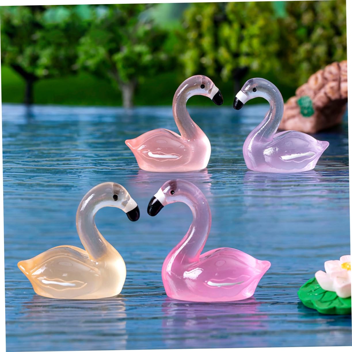 BESPORTBLE 4 Set Decorazione Di Fenicotteri Ornamenti Piccolo Fenicottero Luminoso Figure Di Fenicotteri in Miniatura Compleanno Micro Ornamento Paesaggistico Minuscolo Resina 30 Pezzi * 4