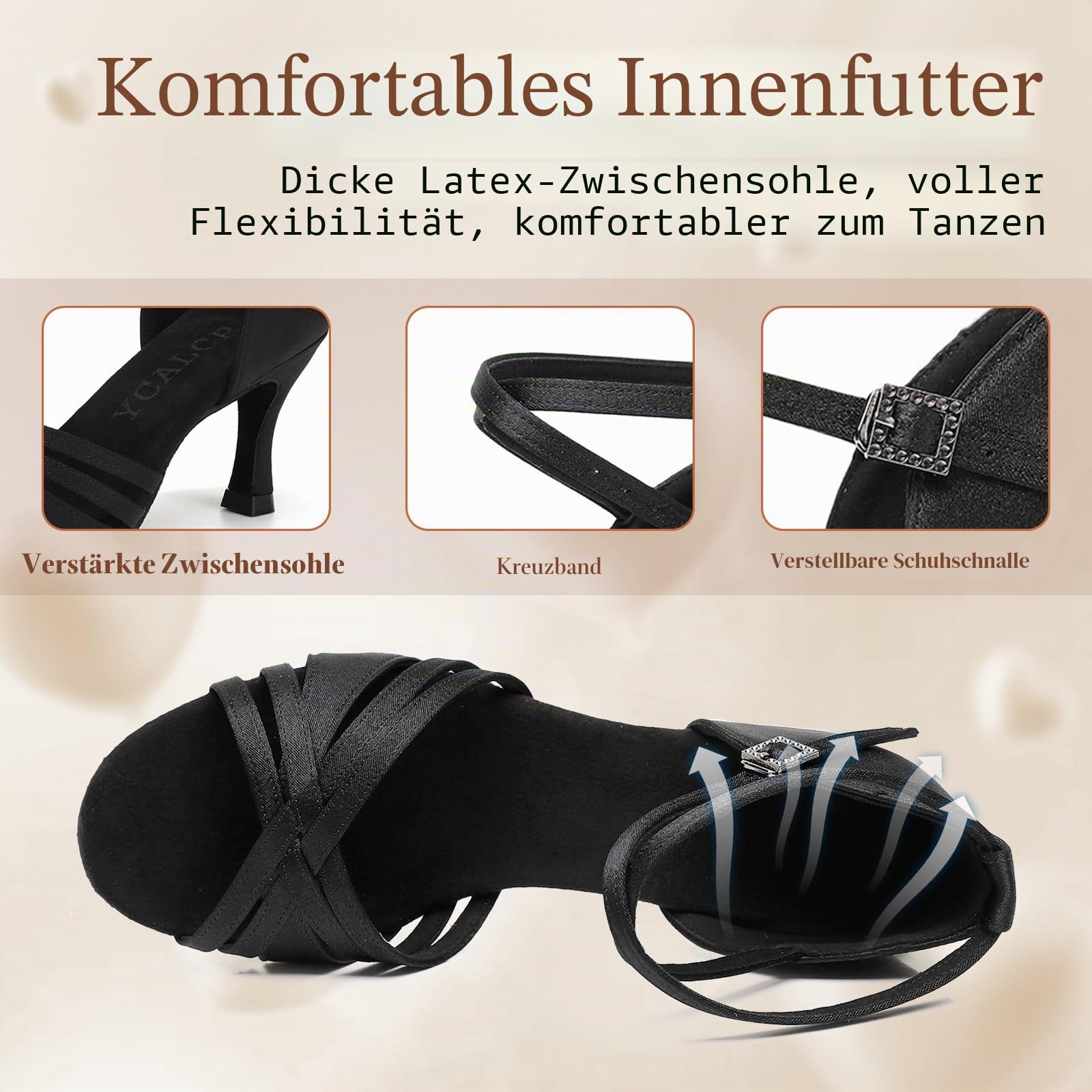 Tanzschuhe Damen Latein Satin Professionelle Salsa Bachata Ballsaal Standard Tanzschuhe Performance Schuhe,7.5 cm Absatz,L3049