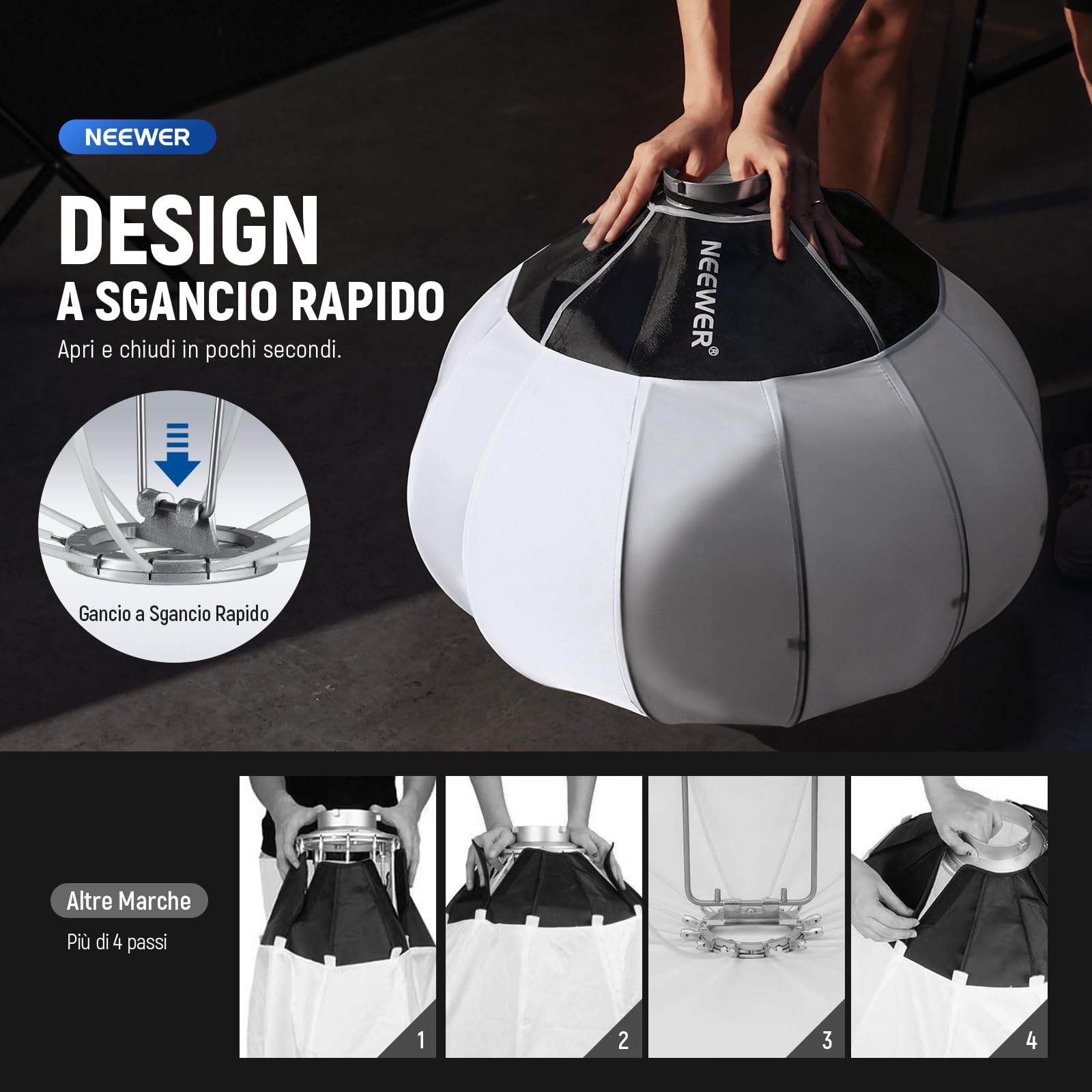 NEEWER BASICS Softbox Lanterna, 65cm Soft Box Bowens a Sgancio Rapido in Lega di Nylon Diffusore di Luce 360° per Illuminazione Continua LED, per Fotografia Studio Registrazione Video Streaming,NS15L