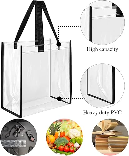 Miniatura 3 de Paterr 30 bolsas transparentes aprobadas por estadios a granel de 10 x 10 x 4 pulgadas, bolsas de plástico para regalo con asa para mujeres,
