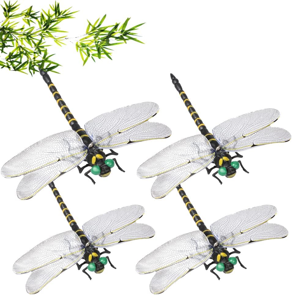 Ikiretmua おにやんま オニヤンマ 虫除けおにやんま 虫よけオニヤンマ 虫よけトンボ 虫よけ 蜻蛉 トンボ 【本物とそっくり】 12cm とんぼ 虫除けグッズ べランド 網戸 釣り 山登り 玄関 キャンプ屋外 アウトドア 飾り 屋内使用にも可能 虫避け対策品 (4PCS)