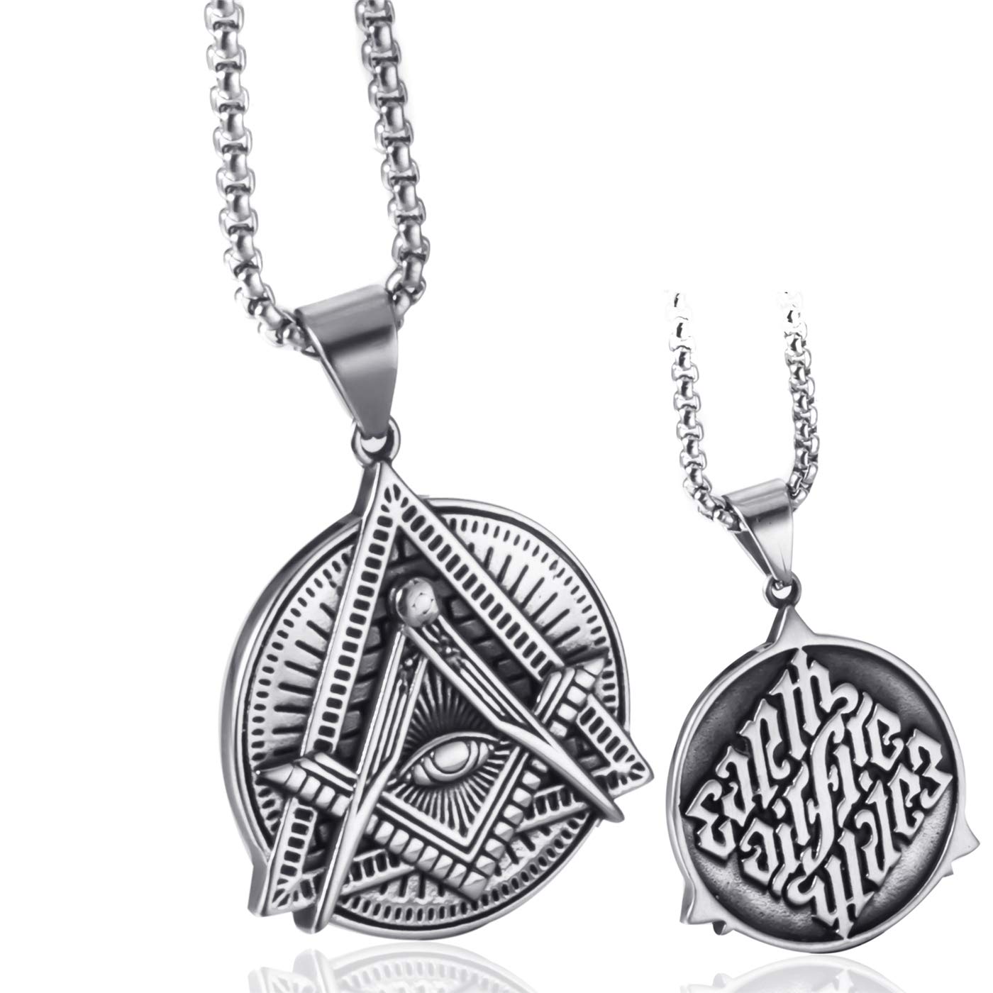 ELFASIOELFASIO Freemason Symbol Masonic Necklace for Men illuminati All Seeing Eye/Eye of Gold Both Sided Stainless Steel Pendant Jewelry