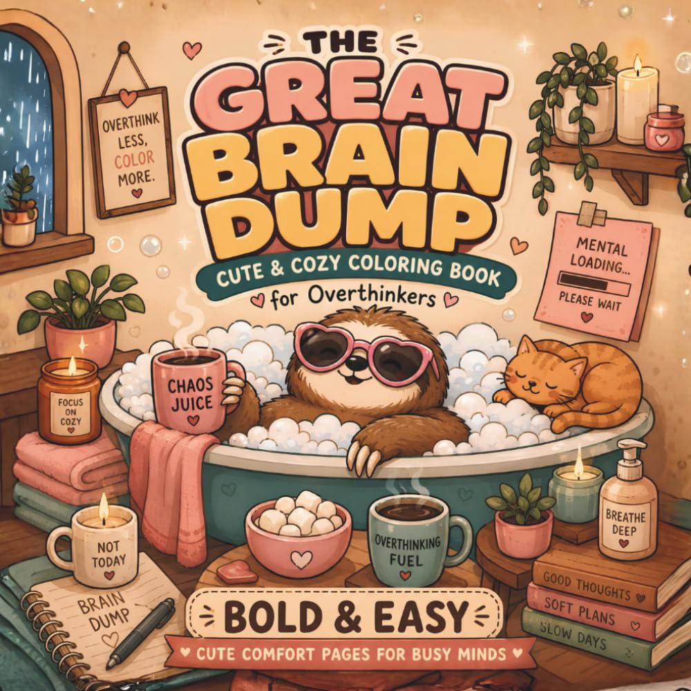 The Great Brain Dump: Funny & Cozy Bold Line Coloring Book for Adults: Simple, Easy and Relatable Literal Humor Puns for Stress Relief and Relaxation