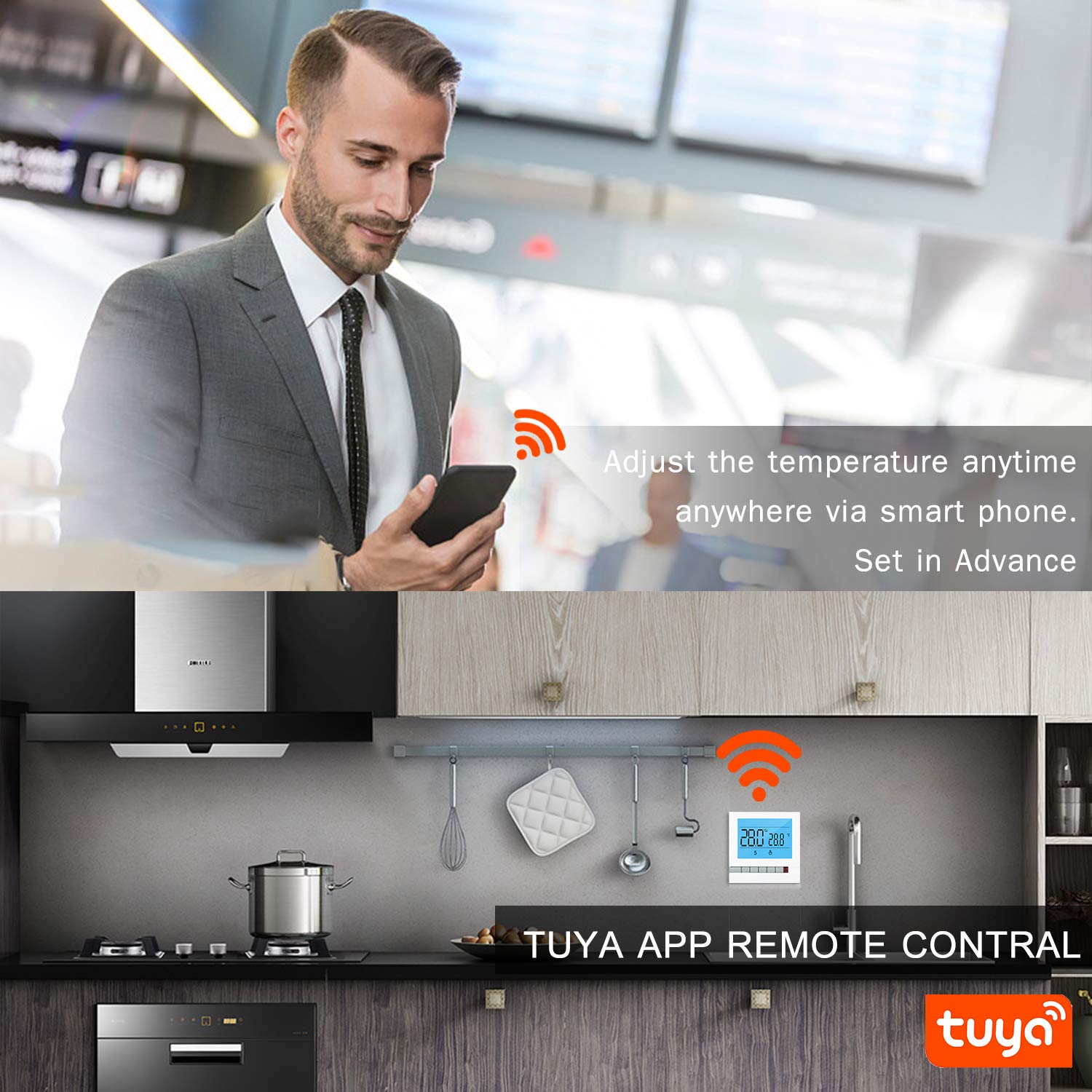 Tuya WiFi inteligentny termostat do ogrzewania wody/gazu programowalny regulator temperatury kompatybilny z Home duży wyświetlacz LCD z podświetleniem (Ogrzewanie kotła GC)