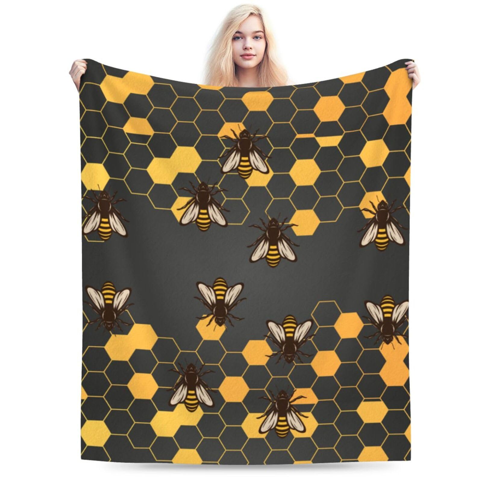 Bee Throw Blanket Soft Flannel Fleece Blankets Cozy Plush Comfy Microfiber  Throws Decor for Couch Living Room Bed Sofa Lightweight Warm Present