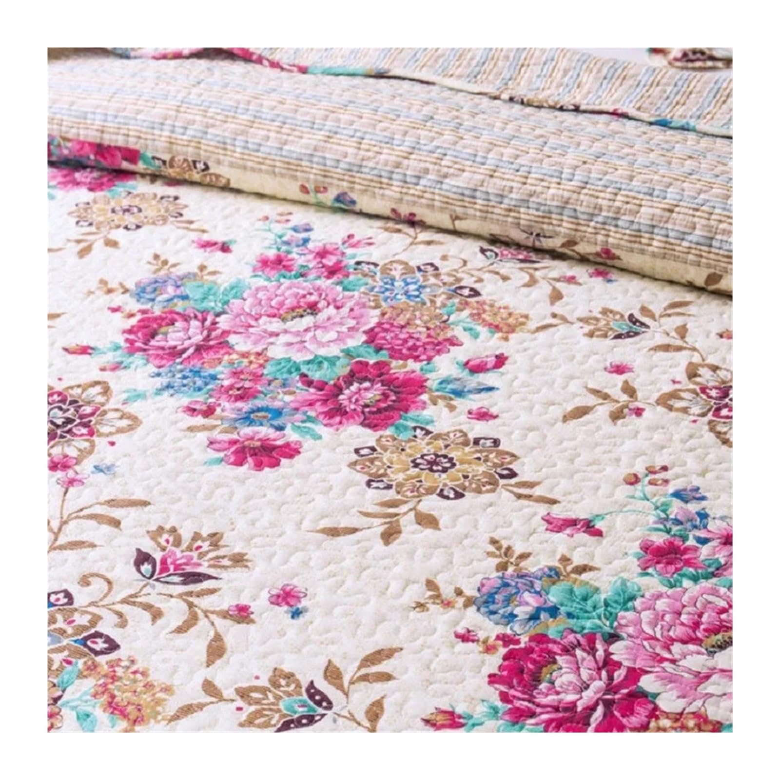 Colchas Acolchadas Colcha acolchada en la cama, juegos de edredón de algodón, 3 piezas, colcha de retales con estampado Floral, manta tamaño Queen, fundas de cama Ligera Colcha Cubrecama De Microfibra