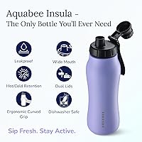 Vista 3 de Insula - Botella de agua de acero inoxidable con boquilla y tapa con popote, sin BPA y a prueba de fugas, botella de agua aislada al vacío de doble