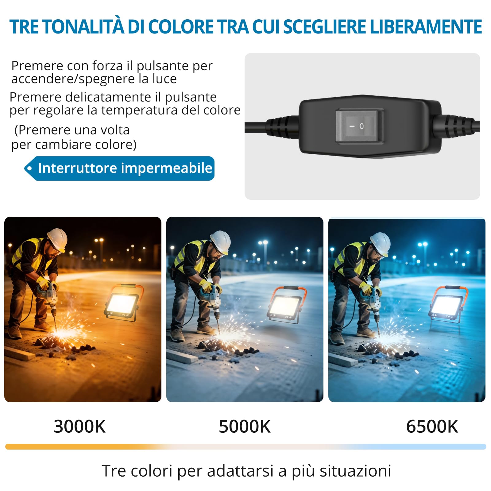 AUTOUTLET Faretto da Cantiere con Treppiede 300W 27000LM,3000/5000/6500K