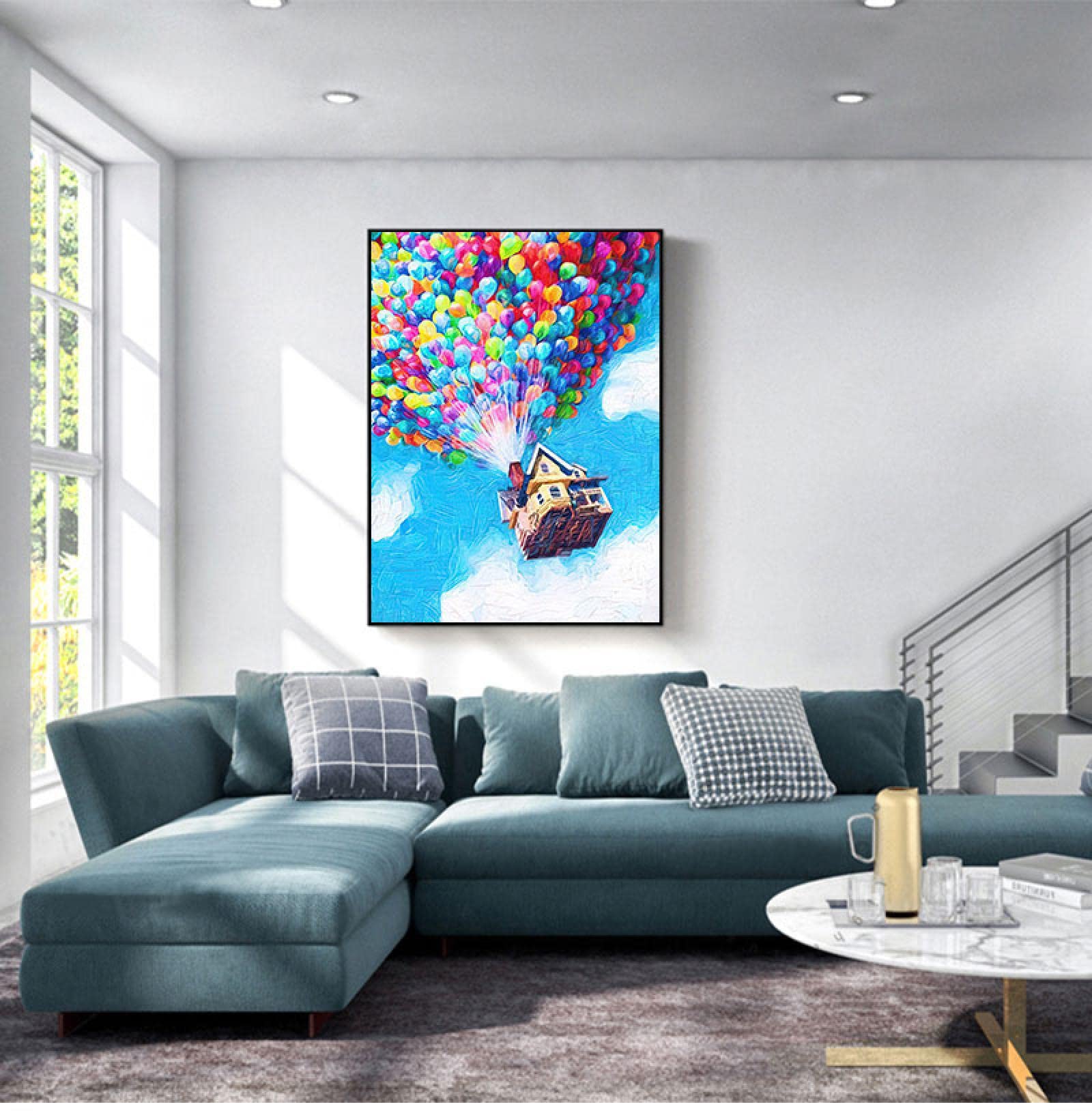 Wall Art Canvas Painting Balloon House UP Movie Print Pixar Poster Adventure Travel Poster Nursery Kids Room Decor 50x70cm (20x28in) con cornice